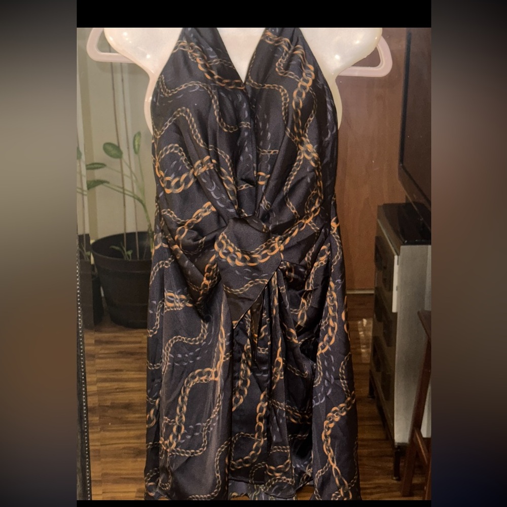 L'Academia Black and Gold Chain Print Cover up /Dress or Top - Picture 2 of 12